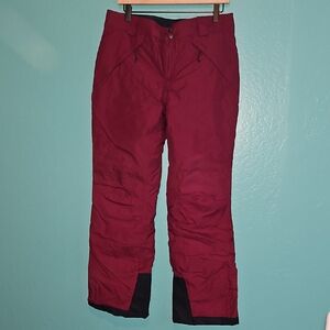 Stylish Wine Color Snow Pants with Black Trim